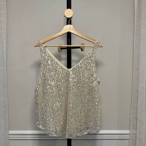 LOFT Silver Sequin Sleeveless Top | Size M